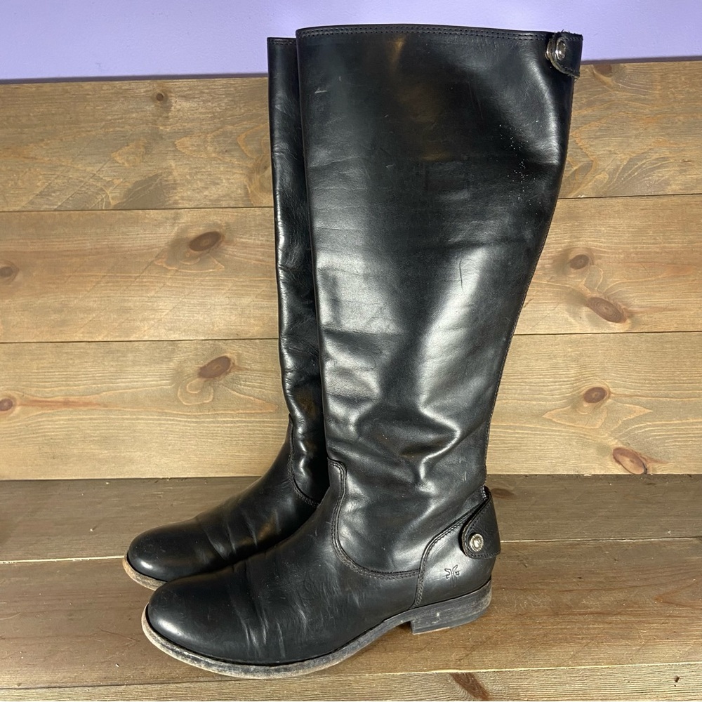 frye melissa button womens size 6 B shoes black leather tall riding comfort boot
